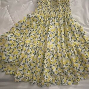 Yellow Lemon-Print Smocked Mini Skirt